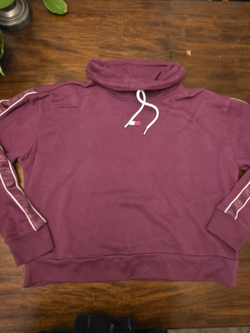 Tommy Hilfiger Plum Funnel Neck Sweatshirt with Stripe Accents